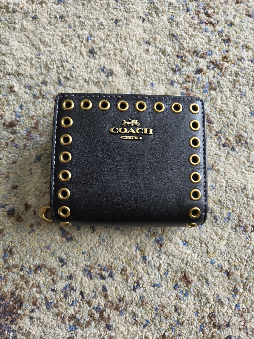 Coach Leather Grommet Snap Wallet Black Gold